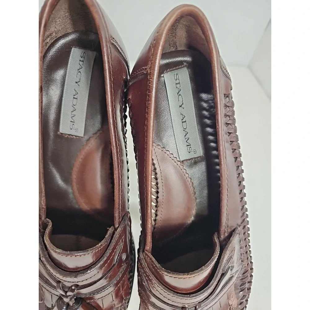 STACY ADAMS Men's 9.5M Brown Woven Leather Tassel #21966 Loafers Dress Shoes